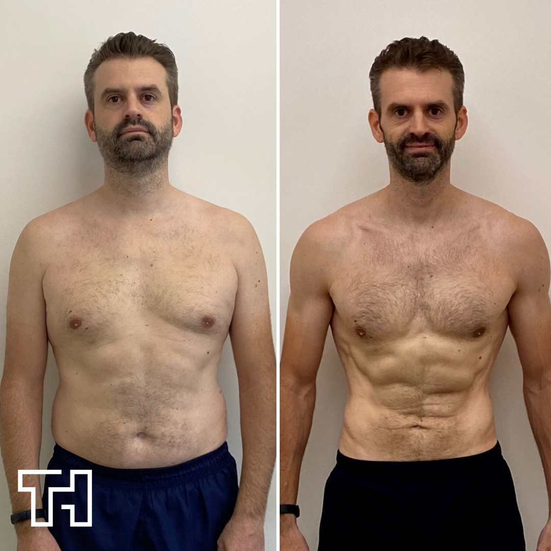Client body transformation - before and after coaching with Tom Hine
