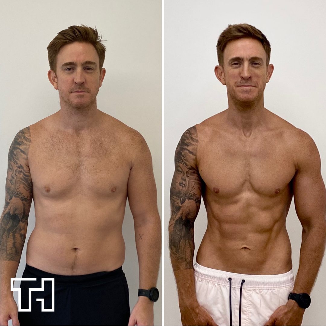 Client body transformation - before and after coaching with Tom Hine